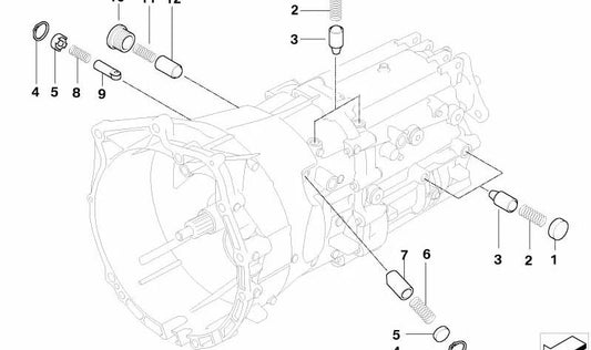 Conector roscado OEM 23217634222 para BMW E46 325Ci (modelos BD31, BD32, BD33, BD41, BD42, BD43, BN31, BN32, BN33, BN41). Compatible con cajas de cambio GS6-37BZ/DZ. Original BMW.