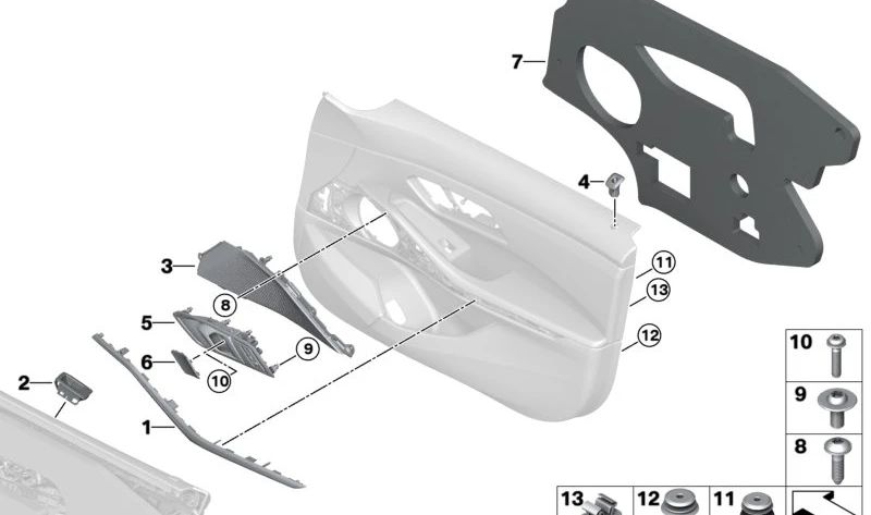 Clip de fijación OEM 07147394952 para BMW G28, F97, G01, G02, F98. Compatible con molduras interiores y paneles de puerta. Original BMW.