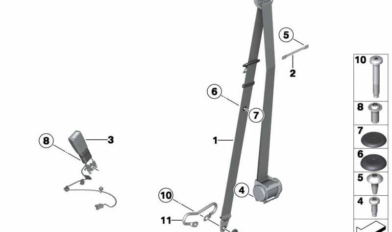 Tornillo de seguridad asiento OEM 72119810363 para MINI R61, F56, F55, F57, F54, F60, R60, R55, R56, R57, R58, R59. Original MINI.