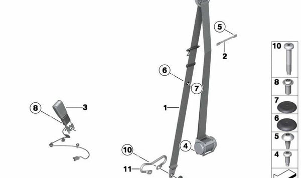 Tornillo de seguridad asiento OEM 72119810363 para MINI R61, F56, F55, F57, F54, F60, R60, R55, R56, R57, R58, R59. Original MINI.