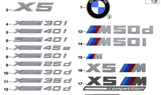 Emblema X-Drive 30i OEM 51147436027 para BMW G05, G18, G20, G30, G32, G11, G12, G01, G02. Original BMW.