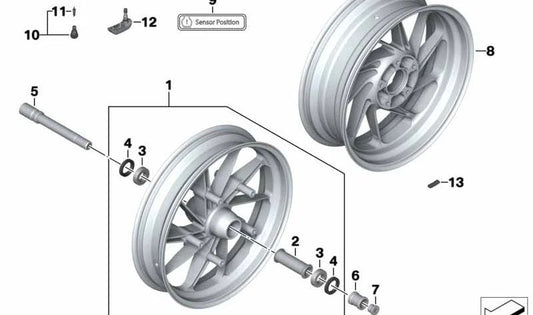 Rodamiento radial rígido OEM 36318548335 para rueda delantera de motos BMW R1200GS, R1200RT, K1200S, F800R... y más. Original BMW Motorrad.