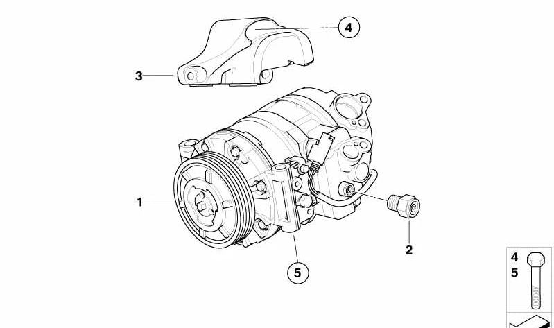 Soporte compresor de aire acondicionado OEM 64557792318 para BMW E90, E91, E92, E93. Original BMW.