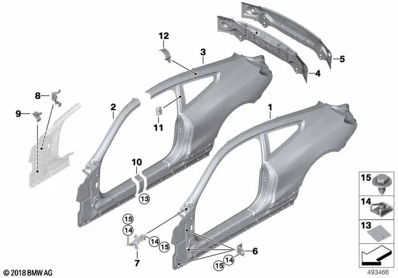 Reinforcement plate right apron for BMW 8 Series F92, G15 (OEM 41007494492). Original BMW