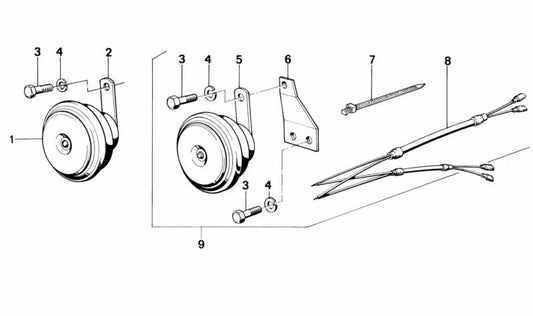 Bocina (claxon) OEM 61337163973 para BMW E60, E61, E63, E64, E65, E66, E70, E71, E81, E82, E83, E84, E85, E86, E87, E88, E90, E91, E92, E93. Original BMW.