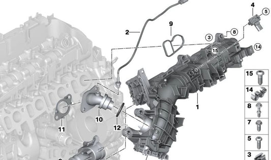 Colector de admisión con válvula EGR y control de mariposa OEM 11618579245 para BMW G20, G21, G28, G22, G23, G26, G30, G31, G32, G01, G02, G05. Original BMW.