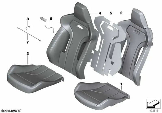 Capa de encosto de couro para banco esportivo esquerdo para BMW F82, F82N (OEM 52108068575). BMW original
