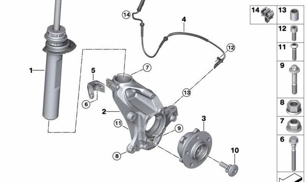 Amortiguador delantero derecho OEM 31306896732 para BMW X1 F48. Pieza original BMW.