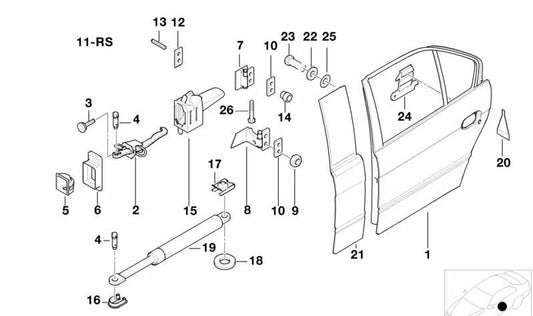 Bisagra puerta trasera inferior izquierda OEM 41528184169 para BMW E38 725tds, 728i. Compatible con versiones automáticas y manuales. Original BMW.