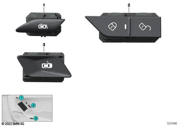 Interruptor de cierre centralizado para BMW Serie 7 G70 (OEM 61315A2A081). Original BMW.