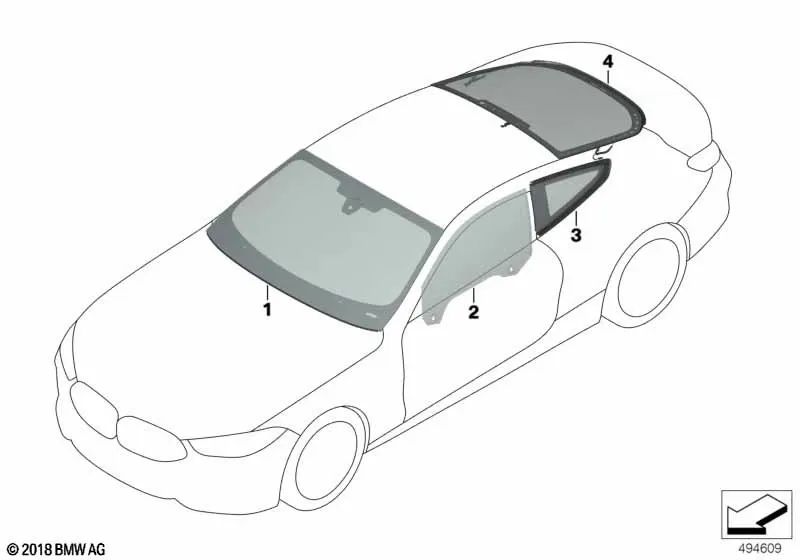 Green rear window for BMW 8 Series F92, G15 (OEM 51317444759). Genuine BMW.