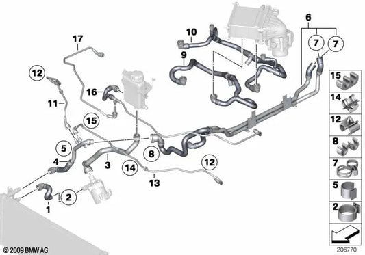 Tube de retour pour BMW F07, F10, F11, F06, F12, F13, F01N, F02N (OEM 17127591099). BMW d'origine