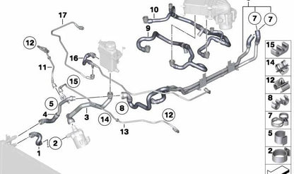 Manguera de refrigeración OEM 17517566393 para BMW F01, F02 (760i, 760Li) con motor N74. Original BMW.