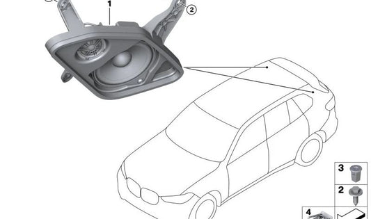 Soporte altavoz pilar D derecho OEM 65137952130 para BMW G06, F96, G09. Original BMW.
