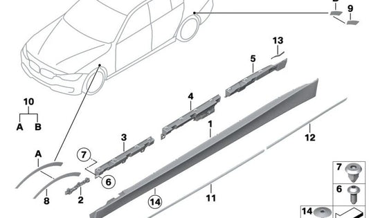 Moldura de paso de rueda trasera izquierda (imprimada) OEM 51127325721 para BMW F30, F30N, F31, F31N, F34, F32, F33, F36. Original BMW.