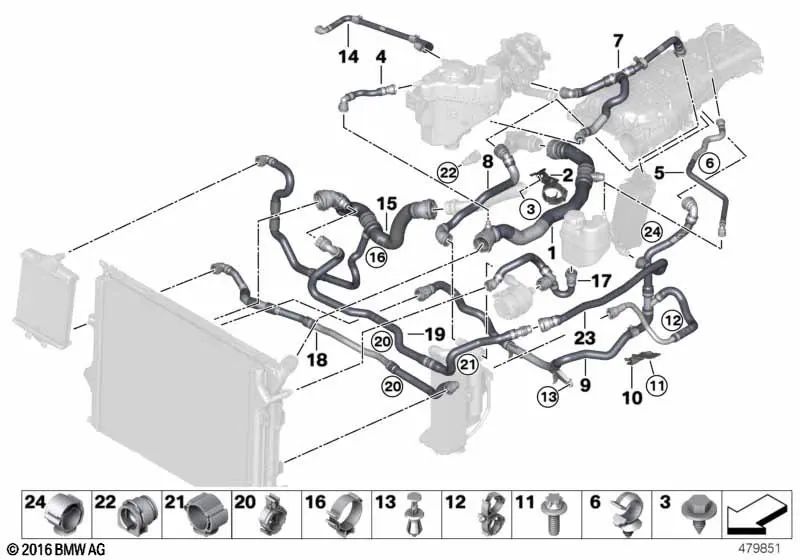 Kältemittel -Kühlerrohr für BMW F20N, F21N Serie 1, F22, F22N, F23, F23N Serie 2, F30N, F31N, F34N Serie 3, F32, F32N, F33, F33N, F36, F36N -Serie 4 (OEM 171286560). Original BMW
