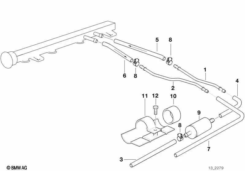 Fuel Hose/Clamp Kit for BMW E30, E36, E34, E32, E38, E31 (OEM 13311703491). Original BMW