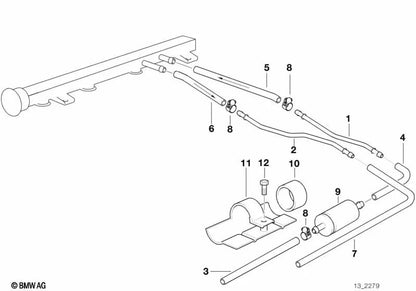Fuel Hose/Clamp Kit for BMW E30, E36, E34, E32, E38, E31 (OEM 13311703491). Original BMW