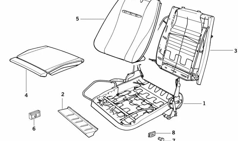 Guía de apoyamuslos de asiento OEM 52101940490 para BMW Serie 3 E30, Serie 5 E28, Serie 6 E24, Serie 7 E23. Original BMW.