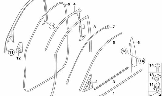 Revestimento da janela Pilar B Porta frontal esquerda para BMW X6 E71, E72 (OEM 51337179419). BMW original.