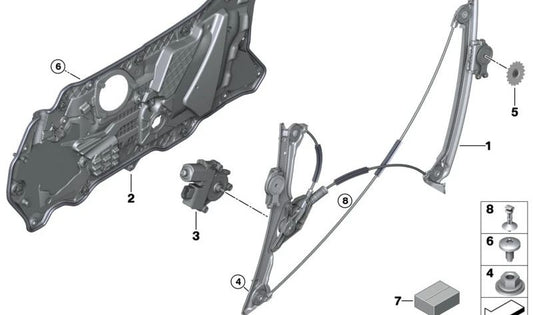 Elevalunas delantero izquierdo sin motor OEM 51338497027 para BMW F91, F92, G14, G15. Original BMW.