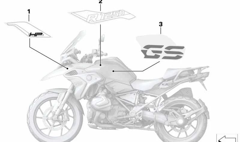 Inscripción izquierda OEM 51148406715 para BMW Motorrad R 1200 GS, R 1250 GS. Original BMW Motorrad.