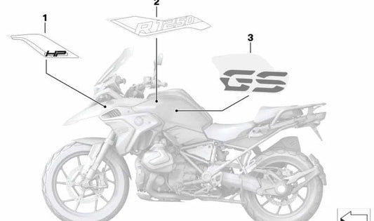 Inscripción izquierda OEM 51148406715 para BMW Motorrad R 1200 GS, R 1250 GS. Original BMW Motorrad.