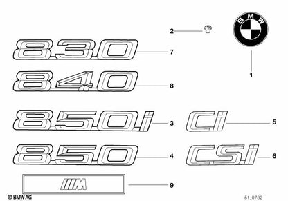 Emblema pegado trasero para BMW Serie 8 E31 (OEM 51148152860). Original BMW