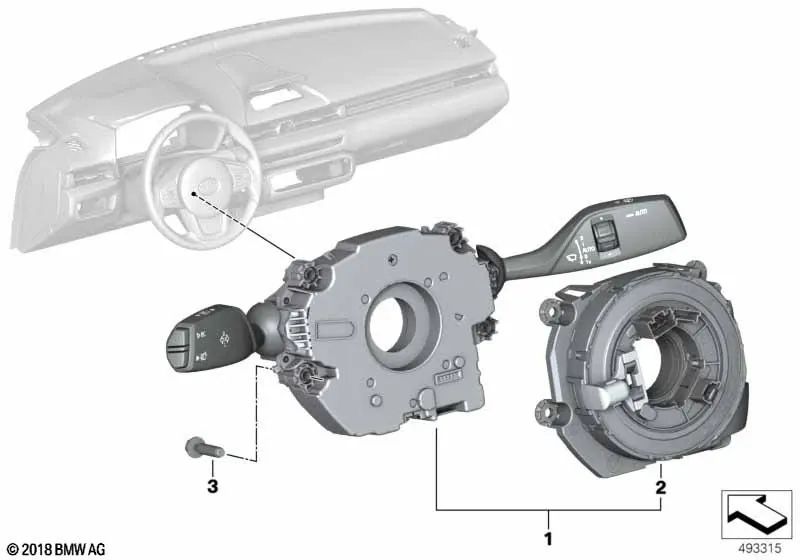 Cassette de câble en spirale pour BMW F40, F44, G42, G26, G82, F90, G30, G31, G38, G32, G11, G12, F91, F92, F93, F97, G01, G08, F98, G02, F95, F96, G09 , G29 (OEM 61315A10EC7). BMW d'origine
