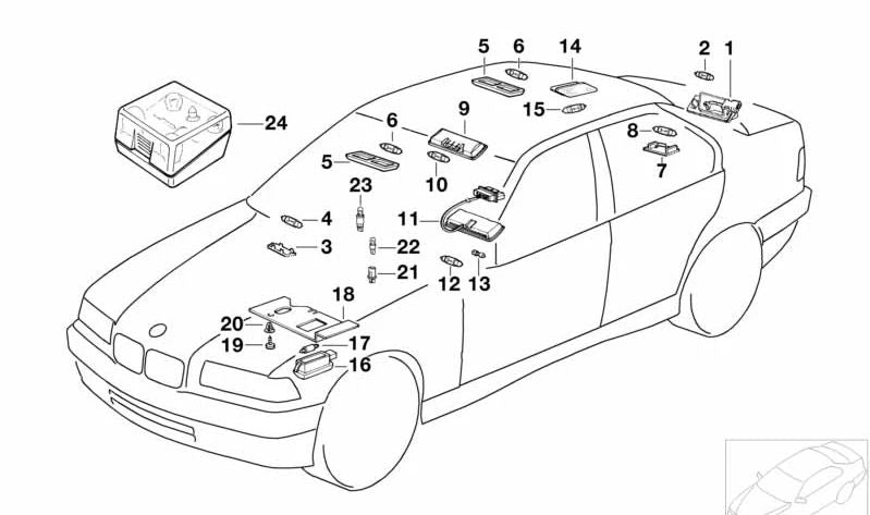 Luz interior y de lectura color gris OEM 63318377772 para BMW Serie 3 E36 (316i, 318i, 318is)… y más. Original BMW.