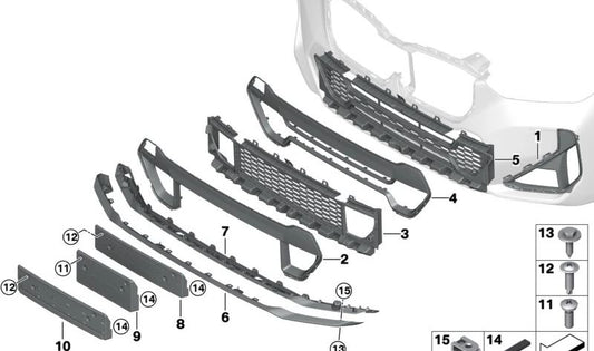 Zentrale Belsäuren des vorderen Stoßstangens OEM 51115A7E439 für BMW X1 U12 (20LI, 25LI, 25LIX, EDRIVE25L, XDRIVE30L). Original BMW.