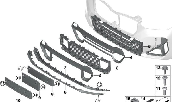 Rejilla central del parachoques delantero OEM 51115A5AEF3 para BMW Serie 3 (G20), Serie 4 (G22, G23). Original BMW.