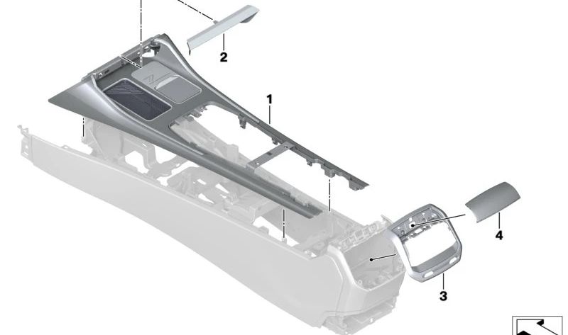Embellecedor superior de consola central delantera OEM 51165A279C7 para BMW G70. Original BMW.