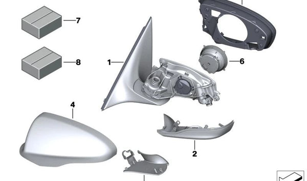 Carcasa de espejo retrovisor derecho (sin cristal, calefactable) OEM 51168049332 para BMW F10, F11. Original BMW.
