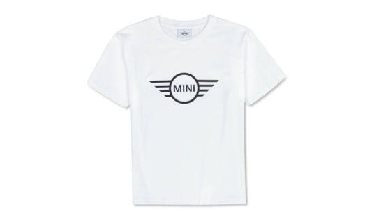 Weißes T-Shirt mit geprägtem MINI Wing-Logo, Größe XXS, OEM 80145B31FF7. Gültig für BMW. Originaler MINI.