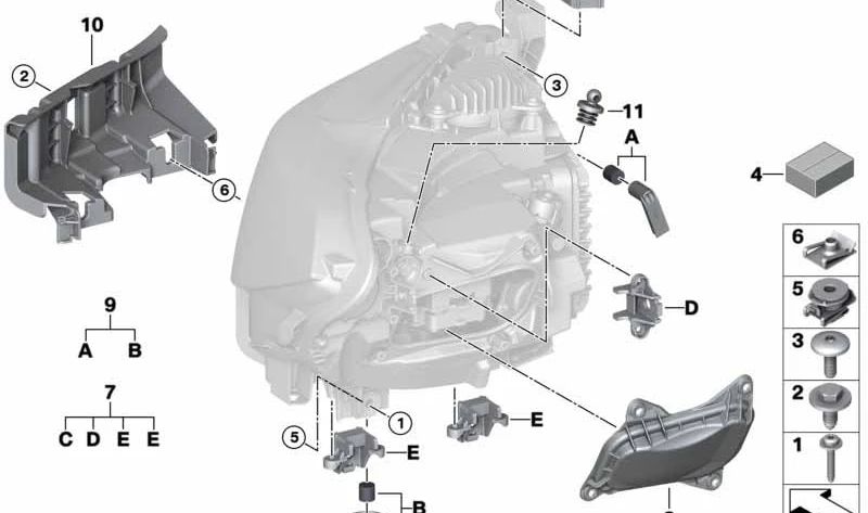 Tapa protectora faro derecho OEM 63117494854 para BMW F22, F23, F87. Original BMW.