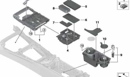 Supporto per bevande con compartimento OEM 51169863987 per BMW Z4 G29 {M40I, SDRive20i, SDRive30i}. BMW originale.