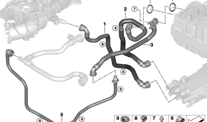 Tubería de refrigerante de avance OEM 17128654869 para BMW G20, G21. Original BMW.