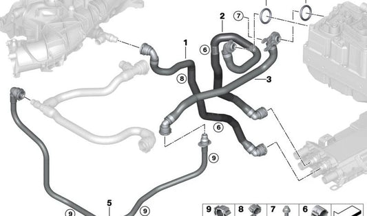 Tubería de refrigerante de avance OEM 17128654869 para BMW G20, G21. Original BMW.