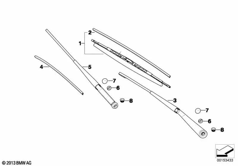 Passenger side wiper arm for BMW X3 E83, E83N (OEM 61613453537). Original BMW.
