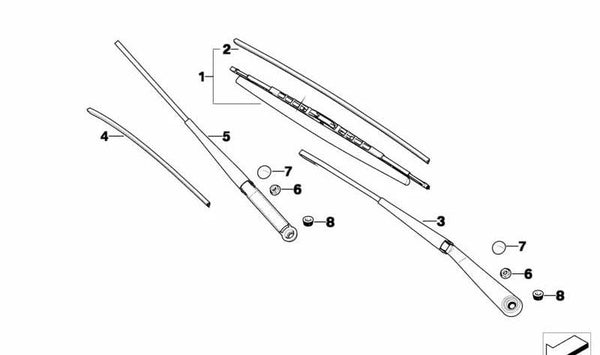 Brazo limpiaparabrisas lado conductor OEM 61613453535 para BMW X3 E83, E83N. Original BMW.