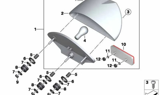 Piloto trasero OEM 63217670324 para motos BMW R1200GS, F800GT, F800R, F650GS, G650GS, G650GS Sertão… y más. Original BMW Motorrad.
