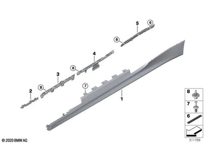 Cubierta de umbral imprimada derecha para BMW G22, G23 (OEM 51779850260). Original BMW