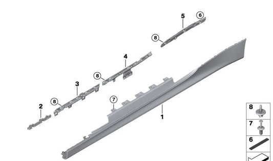 Right -prined lateral embellished cover OEM 51779854258 for BMW G22, G23. Original BMW.