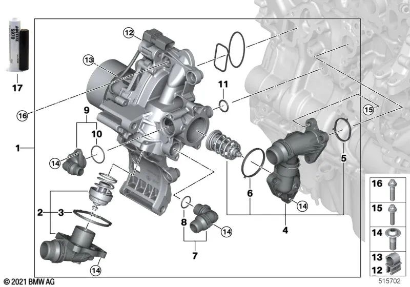 Connettore di tubi del refrigerante per BMW F70, U06, U11, U10 (OEM 11518490619). BMW originale