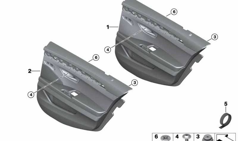 Panel de puerta trasero izquierdo OEM 51427273183 para BMW F10 y F11. Original BMW.