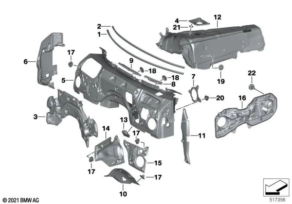Aislamiento acústico del mamparo del compartimento del motor para BMW Z4 G29 (OEM 51487456397). Original BMW