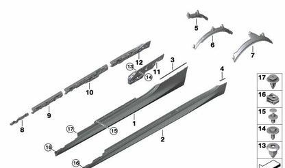 Soporte derecho de faldón lateral OEM 51777429054 para BMW F91, F92, F93, G14, G15, G16. Original BMW.
