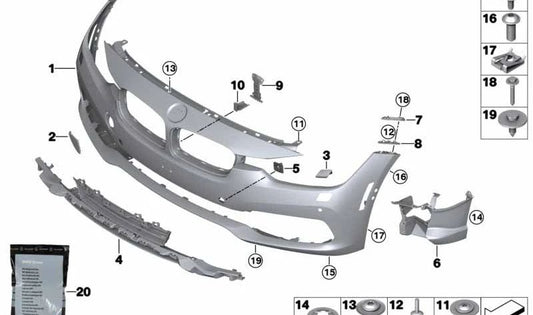 Parachoques delantero imprimado OEM 51117445094 para BMW Serie 3 F30, F31. Original BMW.