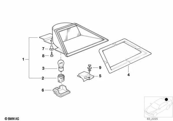 Asiento para tercera luz de freno trasera OEM 63258359509 para BMW Serie 7 E38. Original BMW.